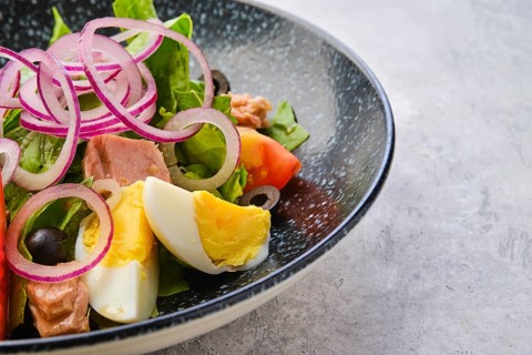 Closeup view of salad with lettuce