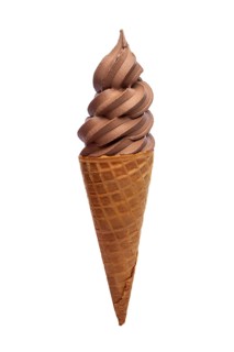 Chocolate ice cream in a waffle cup isolated on white background