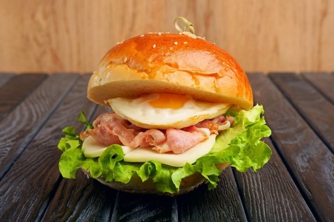 Tasty Egg burger with mozzarella