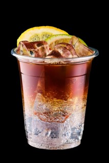 Espresso tonic in take away cup isolated on black background