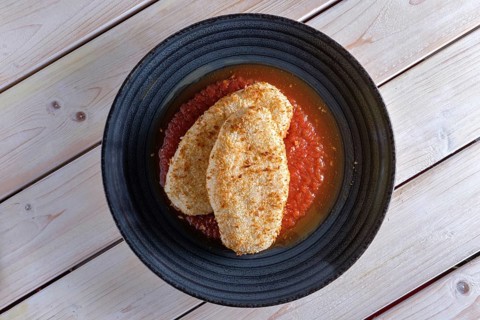 Cutlet in breading with adjika sauce