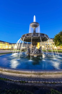 Schlossplatz with fountain and Neues Schloss travel by night in Stuttgart