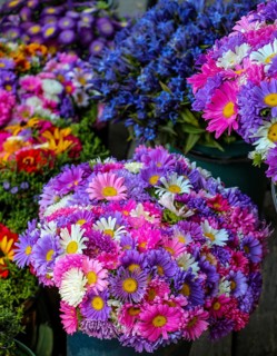 Beautiful bouquet of flowers on street flower vendor