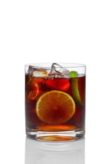 Cocktail with rum and cola with ice