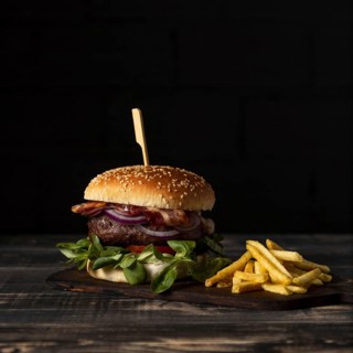 Front view burger fries table