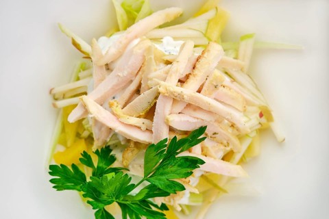 Macro photo of salad with ham
