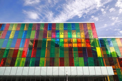 Colorful windows of the Palais des congres de Montreal