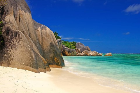 Beach and granite rocks at the dream beach Source d'Argent