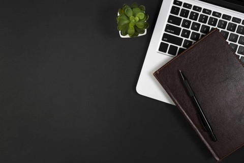 Flat lay desk dark concept with copy space