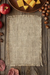 Top view autumn food copy space burlap fabric. Resolution and high quality beautiful photo
