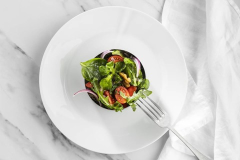 Top view delicious salad white plate. Resolution and high quality beautiful photo