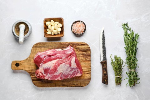 Raw pork neck ready for baking