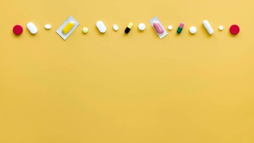 Top view different pills row with copy space. Resolution and high quality beautiful photo