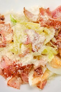 Macro photo of salad with bacon