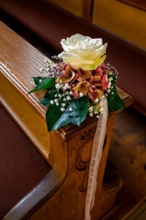 Pew with flower decoration