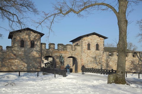 UNESCO Roman Fort Saalburg in winter with snow