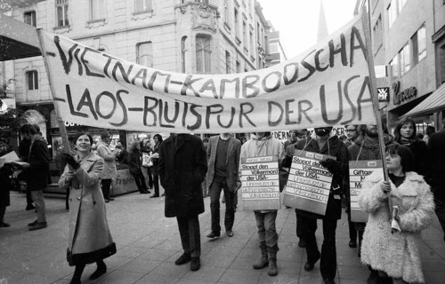 Predominantly students demonstrated for a hands off Laos in 1970 in Bonn against the deployment of the US army in Indochina