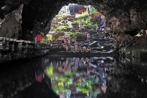 The grotto with the pond of white crabs in Jameos del Agua