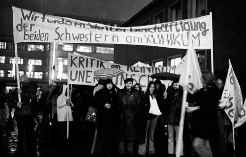 The dismissal of two nurses was protested by parts of the staff at Essen Hospital on 19 October 1973