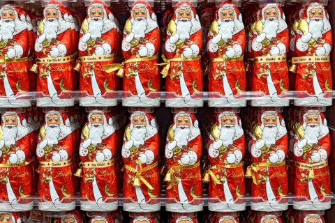 Many chocolate Father Christmases