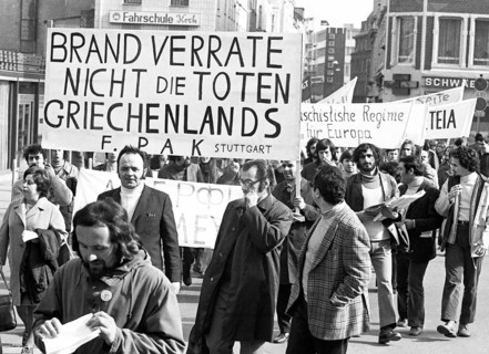 Greeks and Germans demonstrated in Bonn on 10. 3. 1973 against the Greek military junta and for freedom in Greece