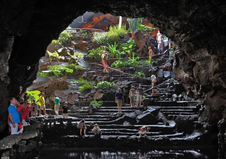 The grotto with the pond of white crabs in Jameos del Agua