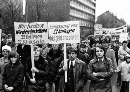The dismissal of workers at the Mannesmann factory after a spontaneous strike not led by the union provoked protests by Mannesmann workers in Duisburg and other locations on 7 November 1973 and solida...
