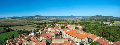 View on the Auvergne volcanoes from the tower of Montpeyroux labelled Les Plus Beaux Villages de France