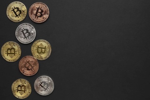 Bitcoin various colors with copy space
