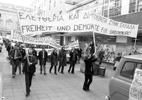 Greeks and Germans demonstrated in Bonn on 10. 3. 1973 against the Greek military junta and for freedom in Greece