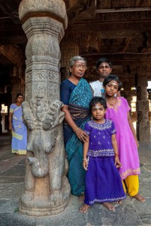 Tourists Rajagambira Mandapa in Airavateshvara temple 13th century Chola temple in Darasuram near Kumbakonam