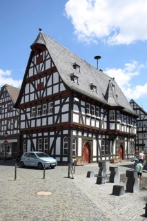 Historic town hall and half-timbered house in Schotten