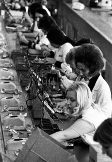 Women's workplaces at Siemens on 22. 11. 1973 during the production of telephone sets in Bocholt