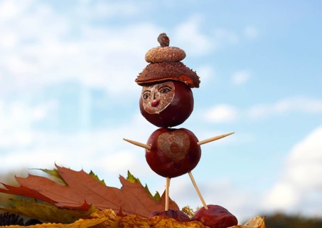 Smart chestnut figure with hat in the blue sky
