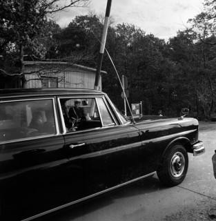 Government representatives with their vehicles in 1966 during a police check at the hitherto secret atomic bunker of the Federal Government in the Ahr valley