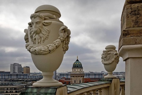View over the roofs of the city from the observation deck of the French Cathedral with the view to the German Cathedral