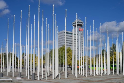 Flagpoles in front of the fairground