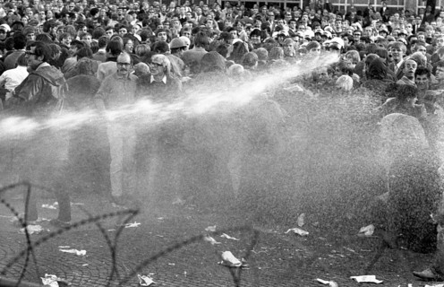 Far-reaching peaceful protests by students at the University of Muenster during the 1968 election campaign were answered by the police with the use of water cannons