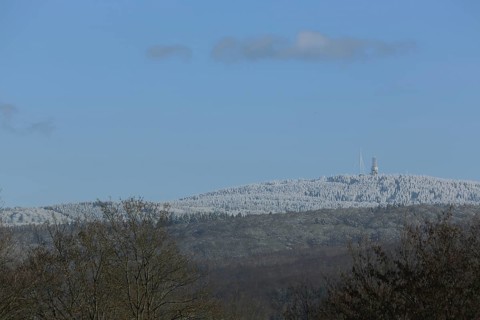 View of Grosser Feldberg with transmission tower in winter