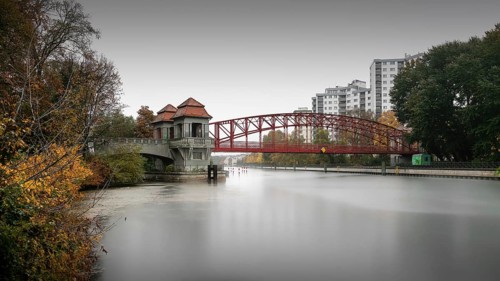The Tegel Harbour Bridge also called the Six Bridge in autumn