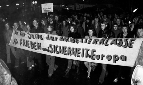 Supporters and friends of the SPD/FDP government coalition demonstrated in Bonn on 26 April 1972 with a torchlight march and rally in favour of the government and the ratification of the Eastern treat...