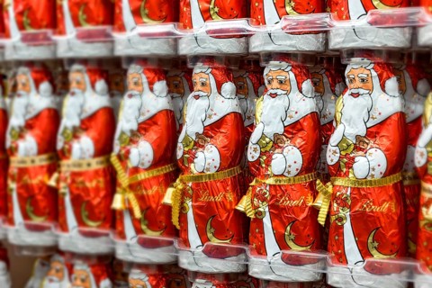 Many chocolate Father Christmases