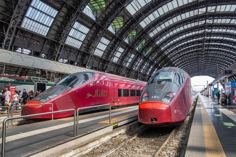High-speed trains in the central station Statione Centrale