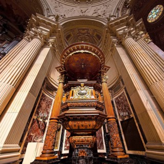 Interior view of Berlin Cathedral with pulpit