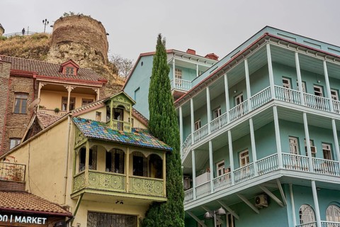 Typical houses with wooden balconies