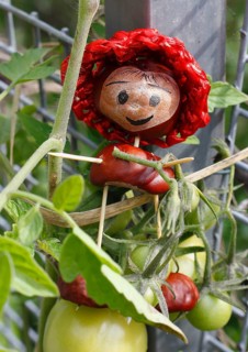 Cute chestnut figure with tomatoes