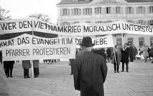 Those who support the Vietnam War betray the gospel of love. Pastors protest. With these slogans and sometimes wearing their robes