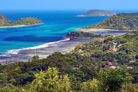 View of the beach and bay of Port Glaud