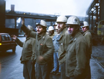Dortmund. Hoesch company. Steelworkers protesting at the plant in 1988. Migrants