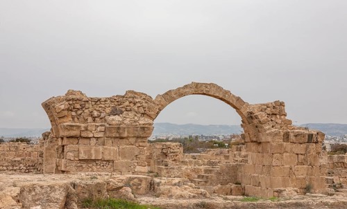 Saranda Kolones in the excavation area in Pafos